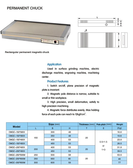 MAGNETIC CHUCK  250 X 500MM FINE POLE